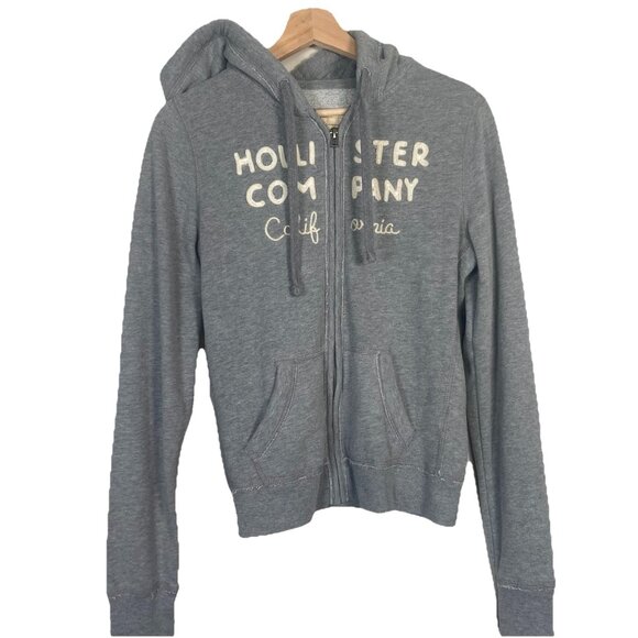 Hollister Y2K Full Zip Gray Sweatshirt Jacket Womens Medium Hooded 90s Preppy - Picture 1 of 8